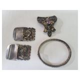Pair of antique silver belt buckles. Silver sash