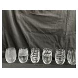 Set of six crystal Mikasa stemless wine glasses