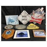 Group of vintage metal signs, antique