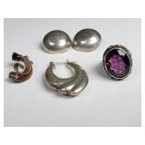 Vintage sterling silver clip-on earrings, 2 single