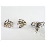 Vintage sterling silver & rhinestone floral