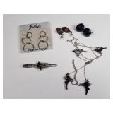 Sterling silver earrings and necklace, 1 pair