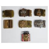 Vintagw U.S. military belt buckles and a Ronson