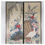 Pair of vintage Asian painting on silk