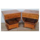 Pair of Art Deco-style burl wood nightstands