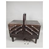 Mid-century style sewing box with accessories