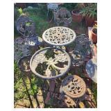 7pc vintage outdoor iron rose pattern table &