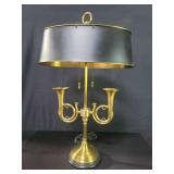 Vintage brass dual horn bouillotte table lamp