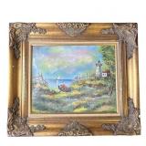 Framed signed Greene oil painting on tin