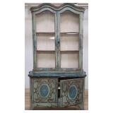 Antique 2-piece French hand painted china cabinet