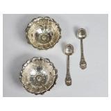 Pair of vintage sterling silver salt cellars with