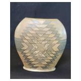 Vintage Indian brass vase with geometric pattern