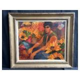 Signed Gina Janss oil on canvas "Flower Vendor"