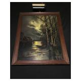 Antique 1919 oil pastel painting