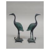 Vintage brass cranes figures standing on turtles