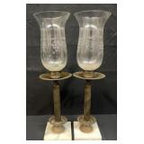 Pair of vintage brass candleholders with etched