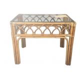 Vintage glass top bamboo side table