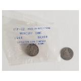 1887 and 1944 Mercury silver dimes