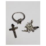 Sterling silver cross pendant, fairy pendant,