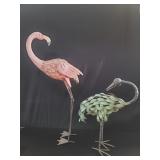 Tin and iron garden flamingo and crane figures
