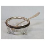 Sterling silver and glass salt cellar with a