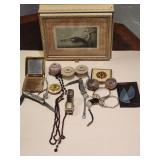 Vintage Louis Icart box, costume jewelry,