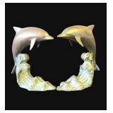 Vintage brass dolphin bookends