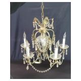 Metal and  glass chandelier with glass prisms