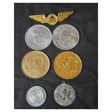 Lot of 7 assorted coins and pin