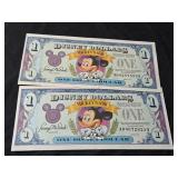 Lot of 2 Vintage 1993 series Disney dollar
