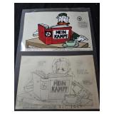 Vintage 1942 celluloid and pencil drawing of