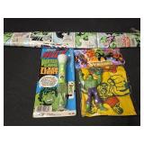 Lot of 3 Hulk collectibles poster, light, toy