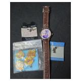 Lot of 4 Disney collectibles pins, charms, watch