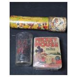Lot of 3 Disney collectibles book, glass, toy