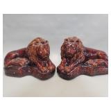 Pair of vintage glazed ceramic lions
