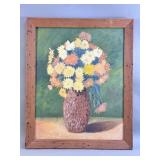 Vintage floral still life oil on artist board