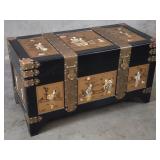 Chinese black lacquered and brass trunk with