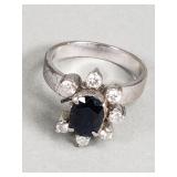 18k white gold, blue topaz, and diamond ring