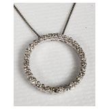 14k white gold and diamond circle pendant on 14k