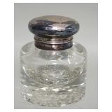 Antique sterling silver and crystal inkwell