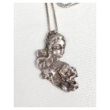 Art Nouveau style sterling silver Lady with