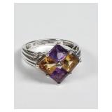 Sterling silver, amethyst, and citrine ring