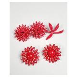 Vintage enamel flower brooch and clip-on earrings