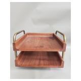 Mid-century Modern-style 2-tier wood and brass