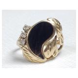 14k yellow gold, black coral, and diamond ring