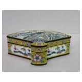 Vintage Chinese fan shaped cloisonne and enamel