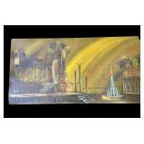 Mid-century modern signed oil painting on board