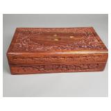 Indian hand carved trinket box with brass inlaid