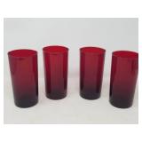 4 Mid-Century modern ruby red hand blown glass