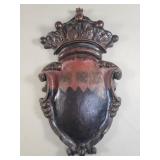 Carved wood coat of arms plaque